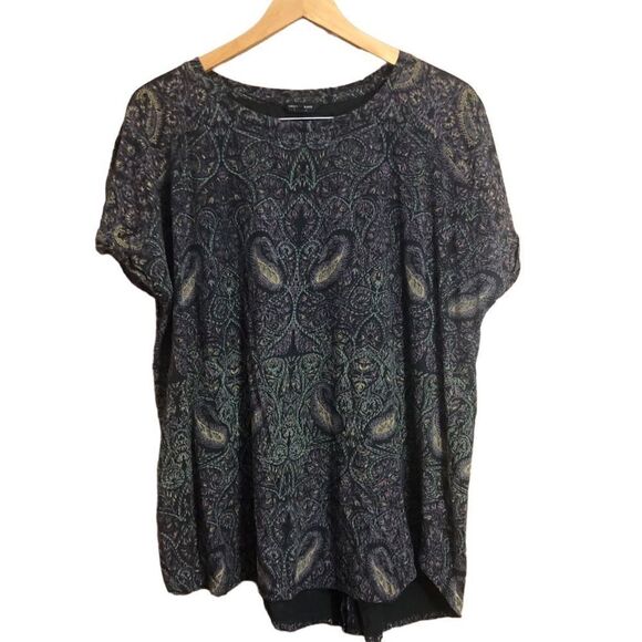 Lucky Brand Artisy Boho Blouse With Rolled Cap Sleeves And Round Neck. Size 2X - Picture 1 of 6